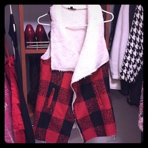 Sherpa Lined Red Buffalo Plaid Vest With Pockets!